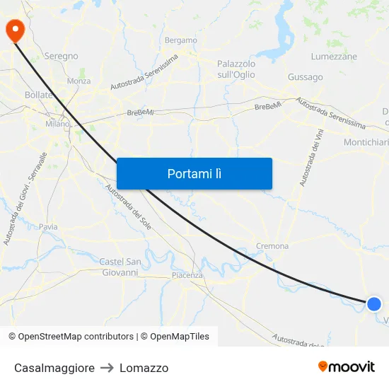 Casalmaggiore to Lomazzo map