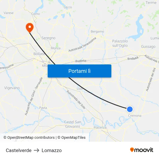 Castelverde to Lomazzo map