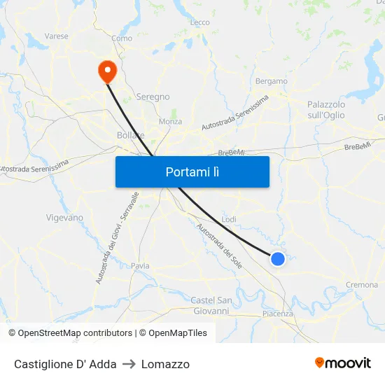 Castiglione D' Adda to Lomazzo map