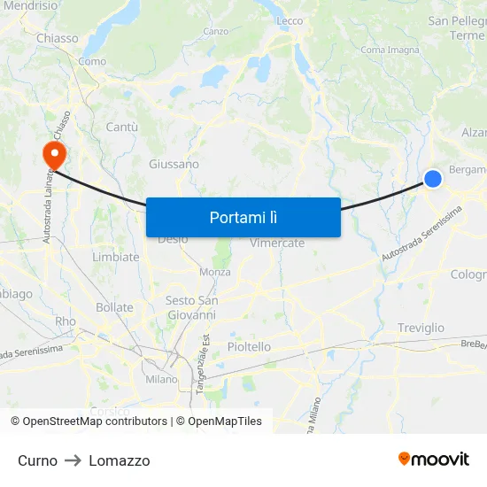 Curno to Lomazzo map