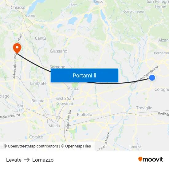 Levate to Lomazzo map