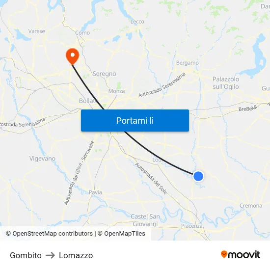 Gombito to Lomazzo map