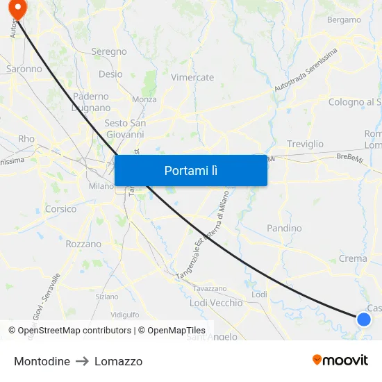 Montodine to Lomazzo map