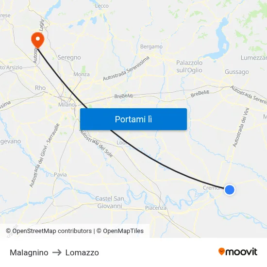 Malagnino to Lomazzo map
