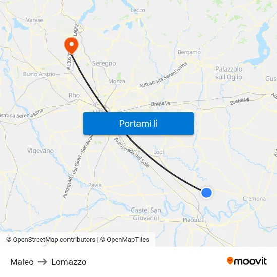 Maleo to Lomazzo map