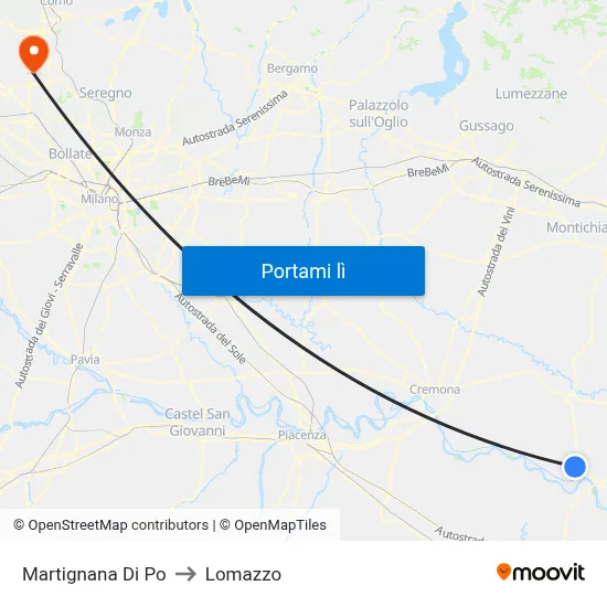 Martignana Di Po to Lomazzo map