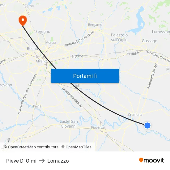 Pieve D' Olmi to Lomazzo map
