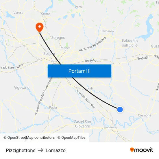 Pizzighettone to Lomazzo map