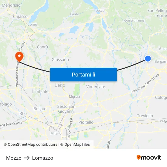 Mozzo to Lomazzo map