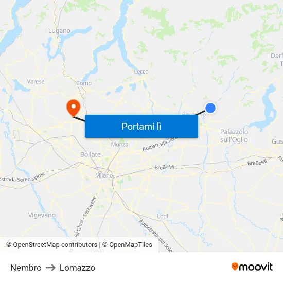 Nembro to Lomazzo map