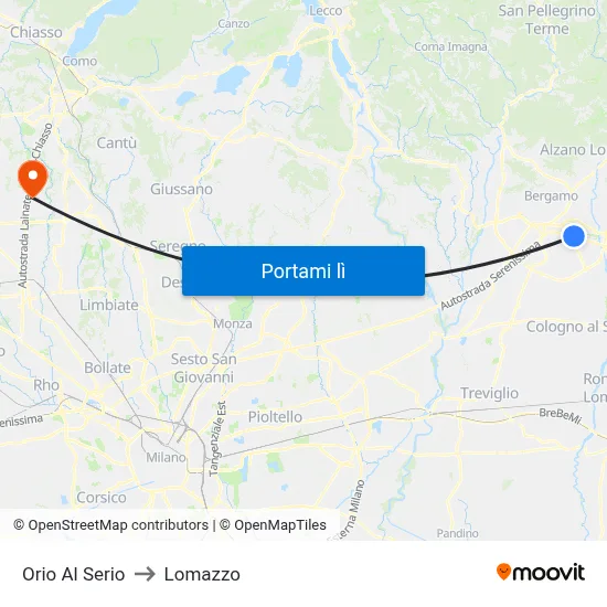Orio Al Serio to Lomazzo map