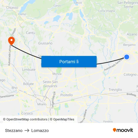Stezzano to Lomazzo map