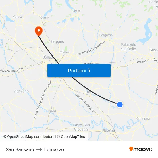 San Bassano to Lomazzo map