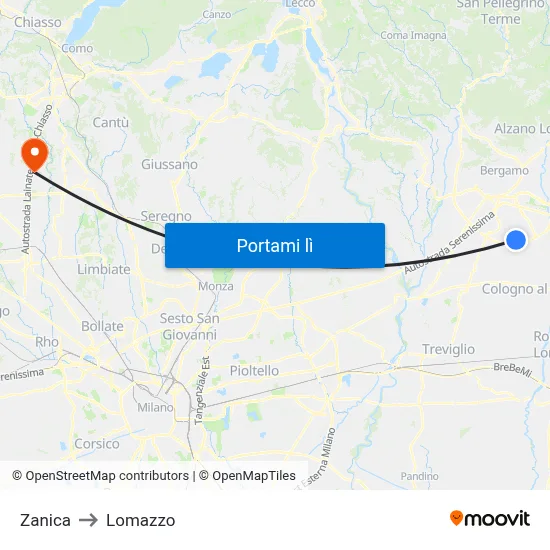 Zanica to Lomazzo map