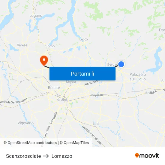Scanzorosciate to Lomazzo map