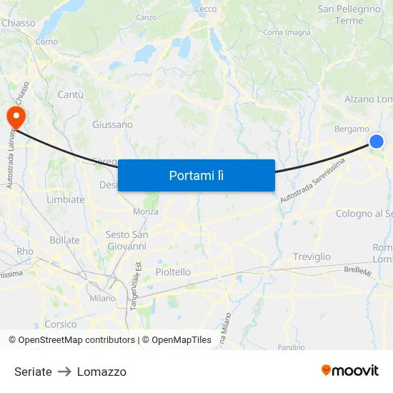 Seriate to Lomazzo map