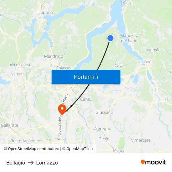 Bellagio to Lomazzo map