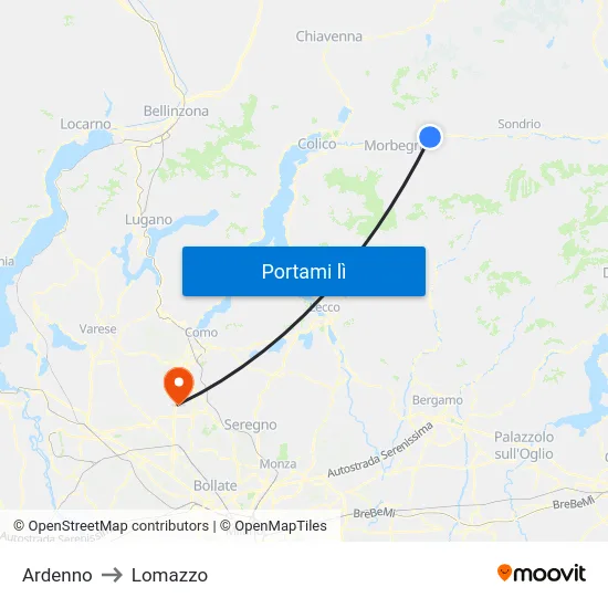 Ardenno to Lomazzo map