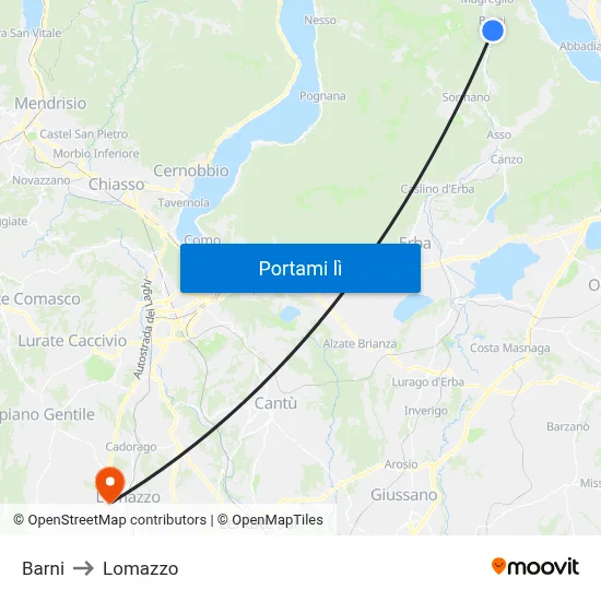 Barni to Lomazzo map