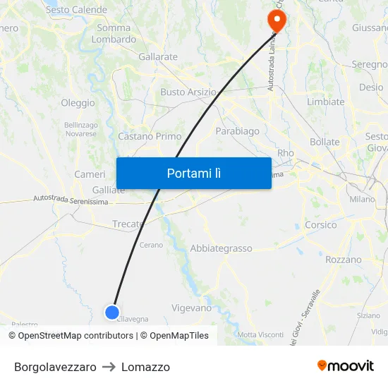 Borgolavezzaro to Lomazzo map