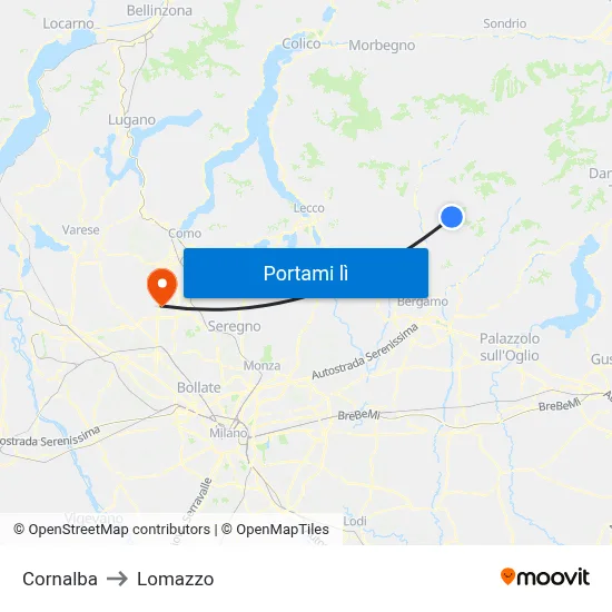 Cornalba to Lomazzo map