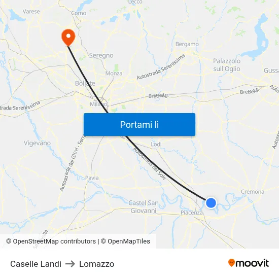 Caselle Landi to Lomazzo map