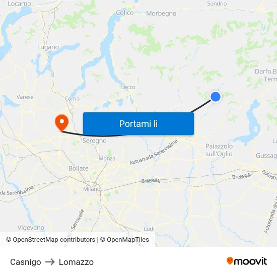 Casnigo to Lomazzo map