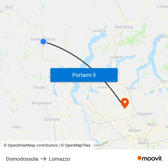 Domodossola to Lomazzo map