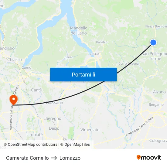 Camerata Cornello to Lomazzo map