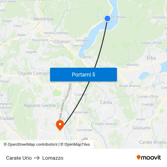Carate Urio to Lomazzo map