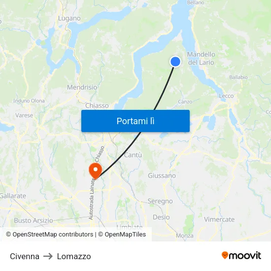 Civenna to Lomazzo map
