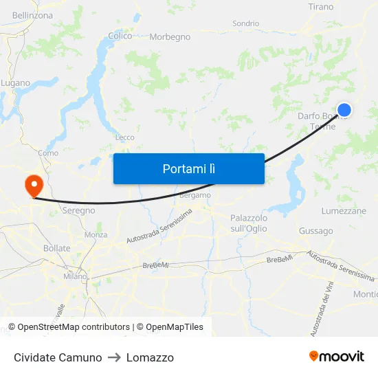 Cividate Camuno to Lomazzo map