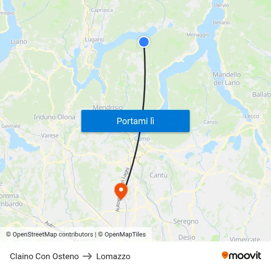 Claino Con Osteno to Lomazzo map