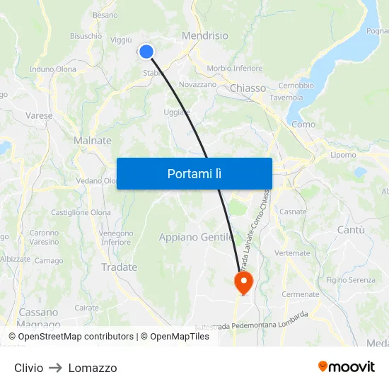 Clivio to Lomazzo map