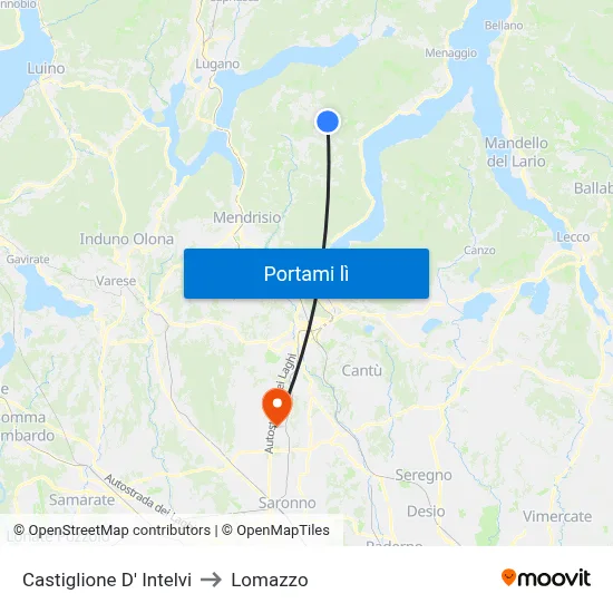 Castiglione D' Intelvi to Lomazzo map