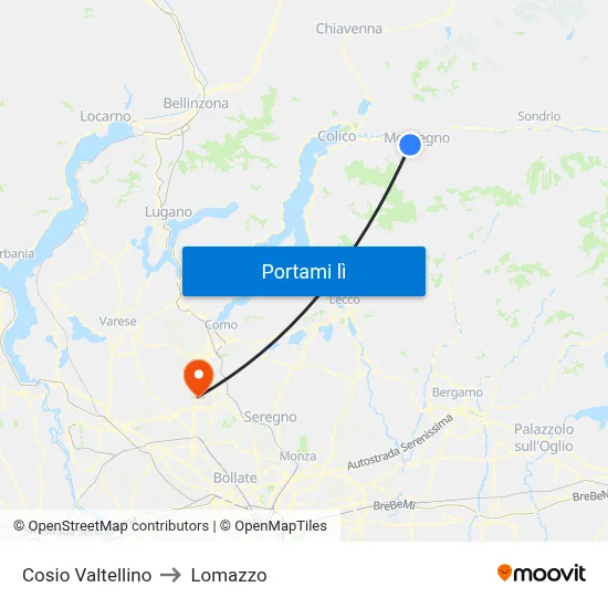 Cosio Valtellino to Lomazzo map