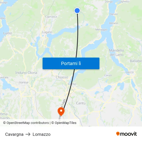 Cavargna to Lomazzo map
