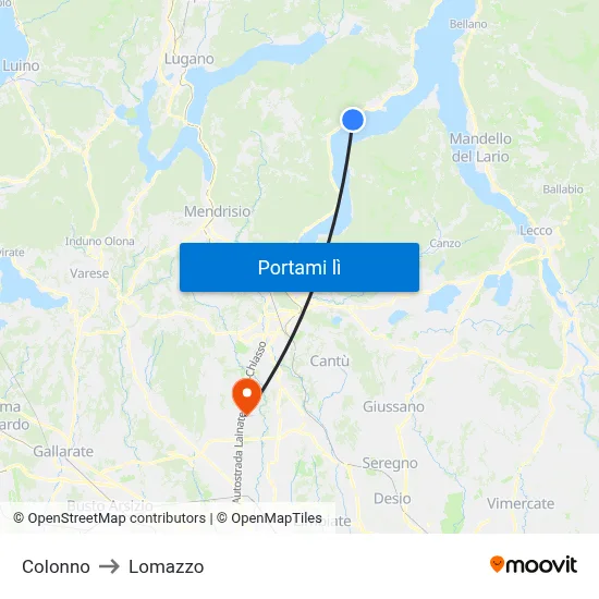 Colonno to Lomazzo map