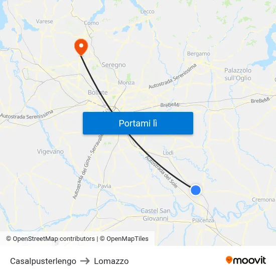 Casalpusterlengo to Lomazzo map
