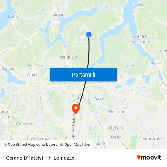 Cerano D' Intelvi to Lomazzo map