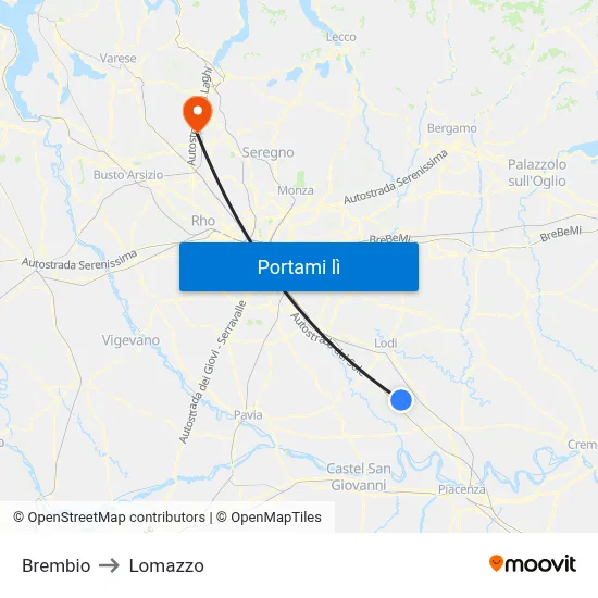 Brembio to Lomazzo map