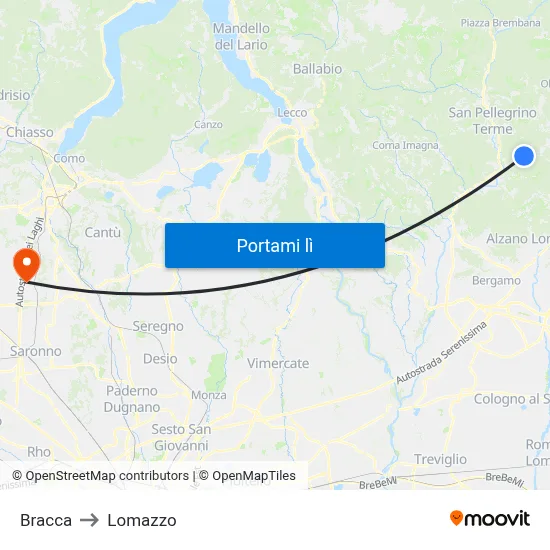 Bracca to Lomazzo map