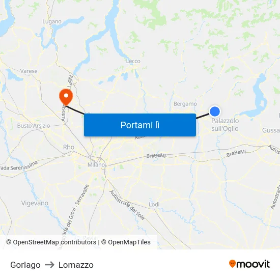 Gorlago to Lomazzo map