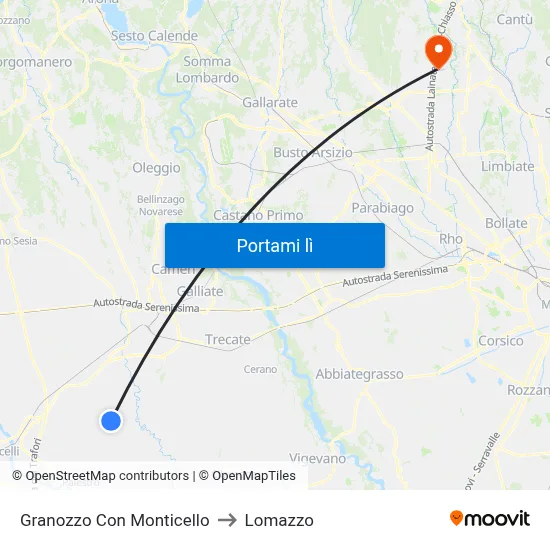 Granozzo Con Monticello to Lomazzo map