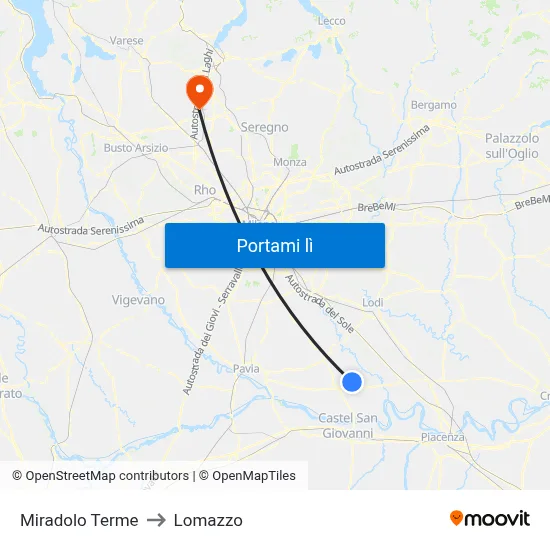 Miradolo Terme to Lomazzo map