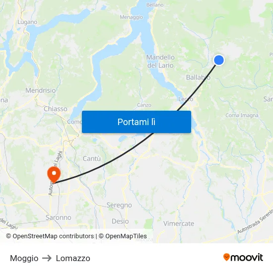 Moggio to Lomazzo map