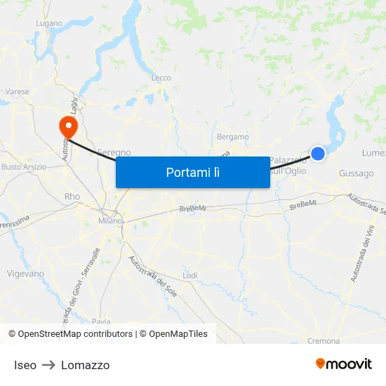 Iseo to Lomazzo map