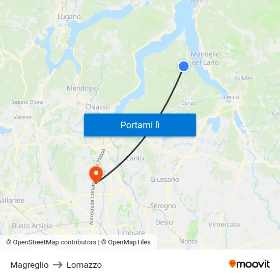 Magreglio to Lomazzo map