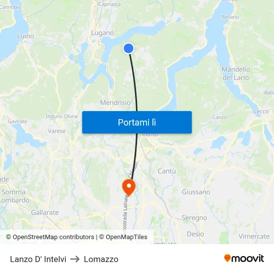Lanzo D' Intelvi to Lomazzo map
