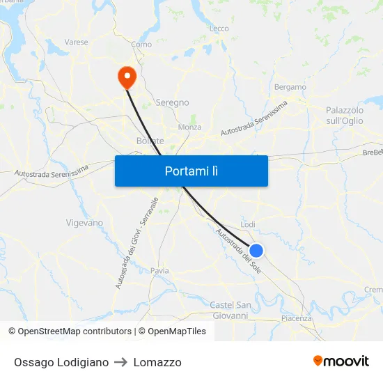 Ossago Lodigiano to Lomazzo map